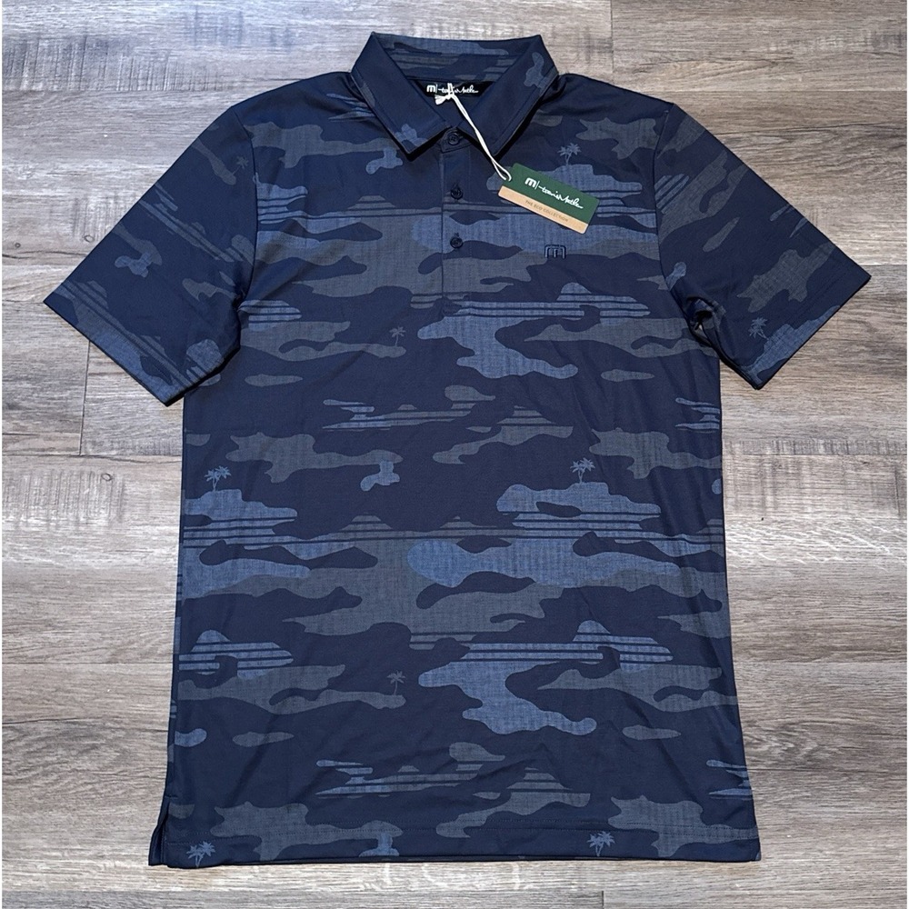 NEW Travis Mathew Men's Small Blue Nights Beachside Stealth Camo Golf Polo S